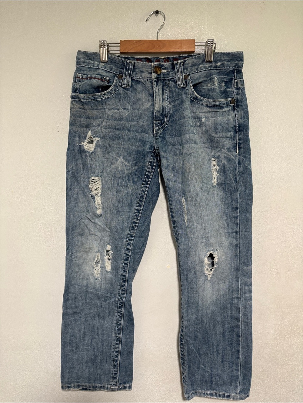 Decree Light Blue Distressed Straight Jeans - Men's